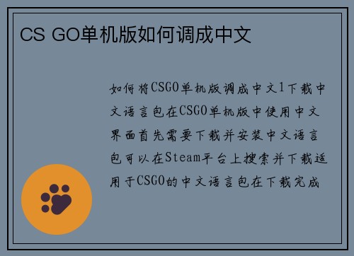 CS GO单机版如何调成中文